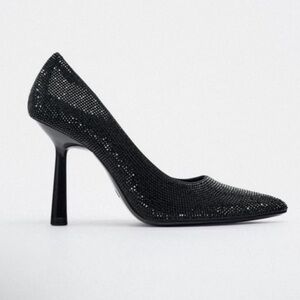 NWOT. Zara Black High Heel Pumps with Rhinestones. Size 6,5/Eu 37.
